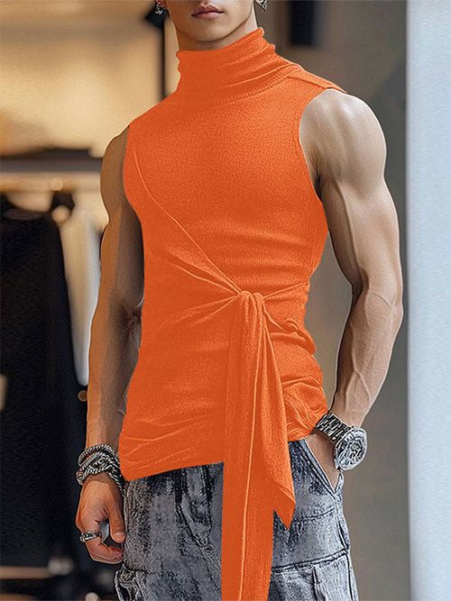 Mens Knit Twist Design Turtleneck Tank SKUK85402 - Orange / S