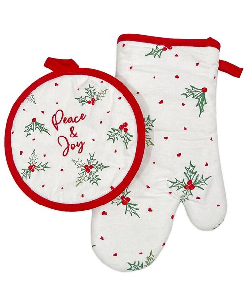 2pc Bayberry "Peace & Joy" Oven Mitt & Pot Holder Set