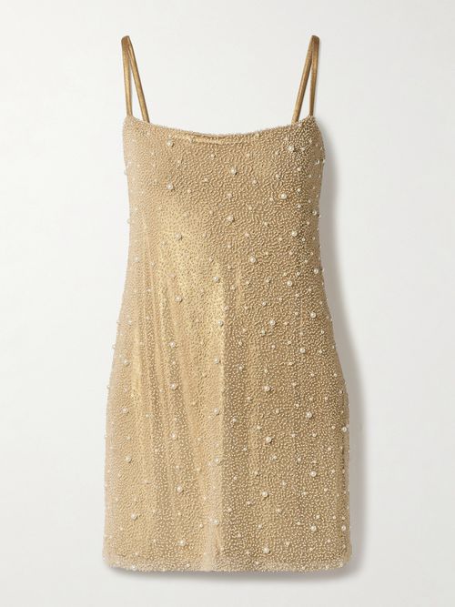 Mare Embellished Tulle Mini Dress - Gold
