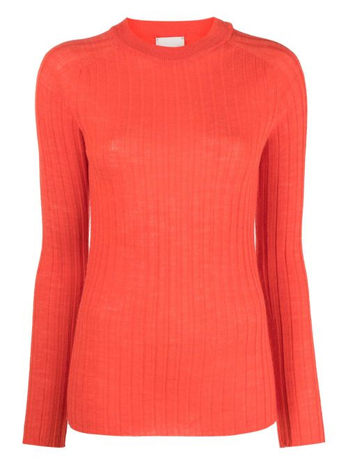 Round-neck chunky ribbed-knit top - Orange