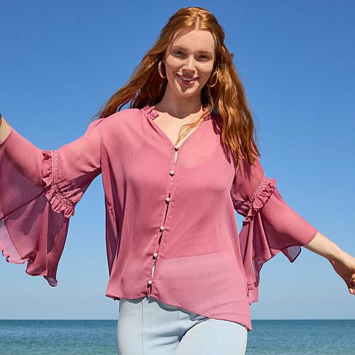 C Wonder by Christian Siriano Chiffon Drama Top - Black