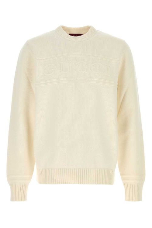 Cotton-Wool Blend Knit Sweater — White