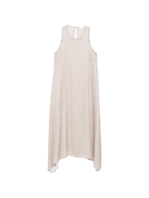 Geometric-Print Asymmetric Dress — Beige