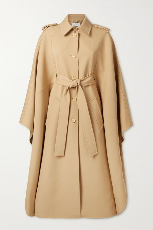 Belted Cape-effect Wool Trench Coat - Beige - FR34