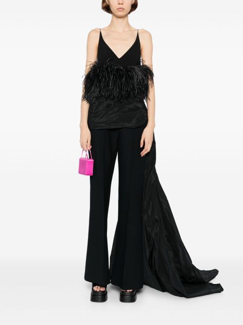 Taffeta draped high waisted flare pants - Black