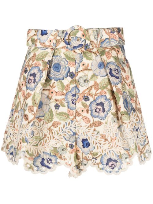 Junie embroidered floral-print shorts - Neutrals