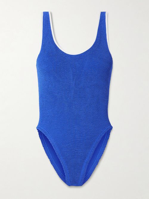 Faye Two-tone Seersucker Swimsuit - Royal blue