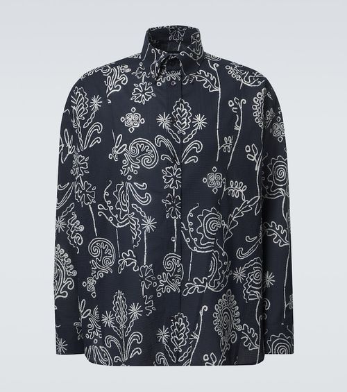 Printed cotton seersucker shirt