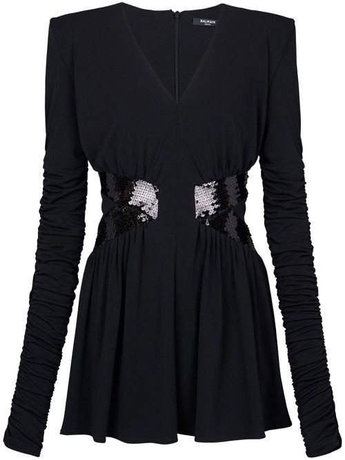 Sequin-embellished V-neck mini dress - Black