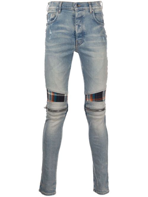 Mid-rise contrasting-panel skinny jeans - Orange