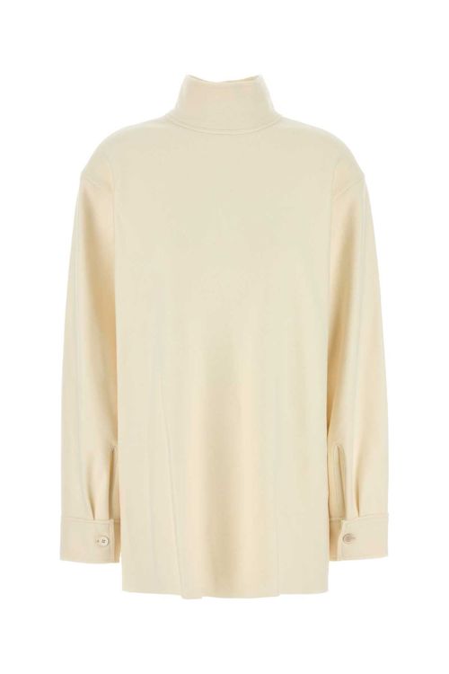 Wool Blend Turtleneck Blouse — Beige