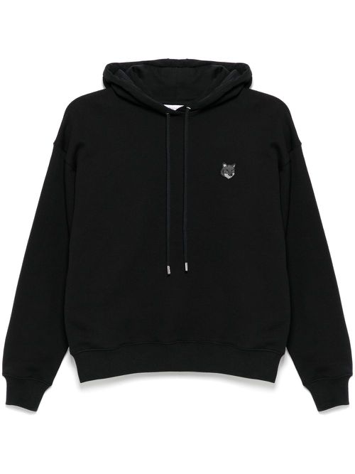 Bold-fox-head-patched hoodie - Black