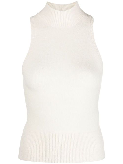 Mock-neck sleeveless knitted top - White