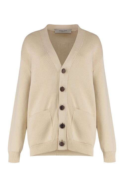 Cotton Cardigan with V-Neck, Button Front & Front Pockets