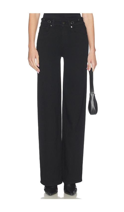 PAIGE Sasha Jeans With Waistband Buckles in Black. - 23 also , 25, 26, 27, 28, 29, 30, 31, 32