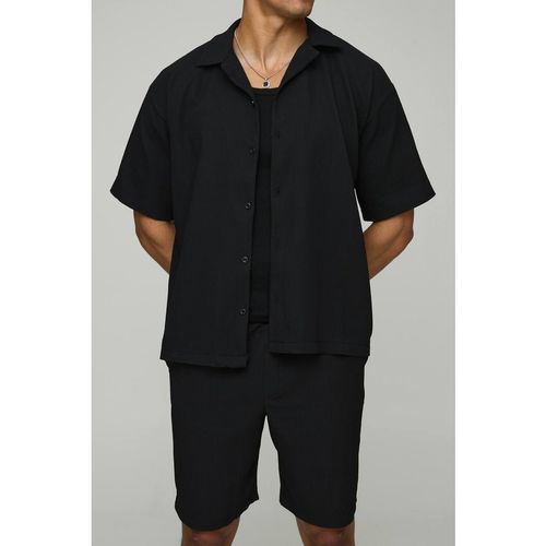 Pleated Oversized Shirt & Short Set | Black | Sma