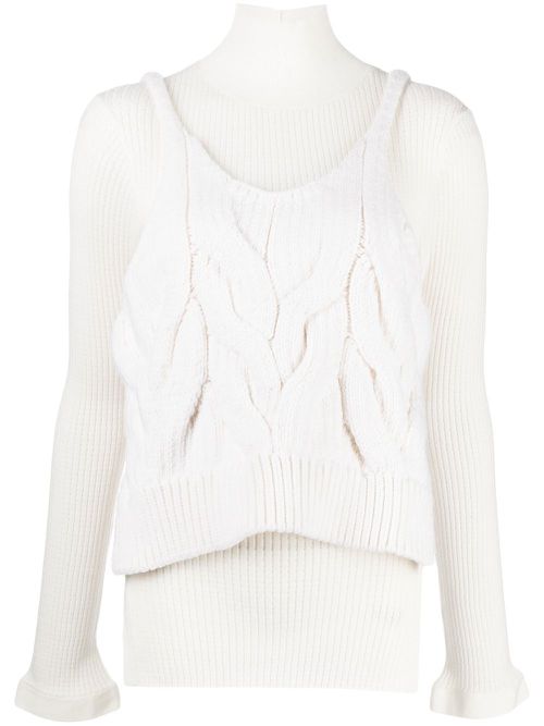 Layered cable-knit top - White