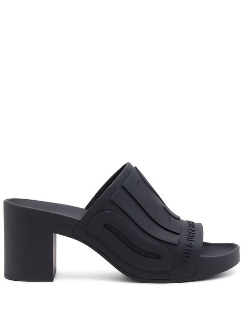 Logo-debossing heeled mules - Black