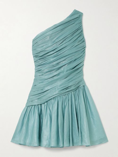 devyn cole blue dress Abadia | Lulu One-shoulder Gathered Voile Mini Dress - Blue