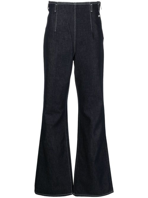 Contrast-stitching high-rise flared jeans - Blue