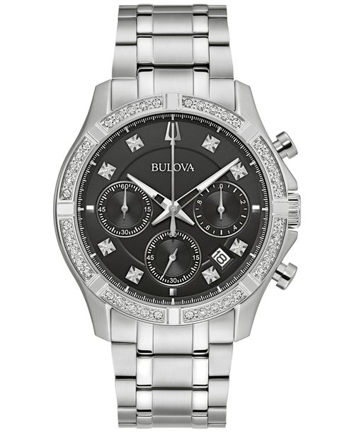 Men's Chronograph Classic Diamond (1/8 ct. t.w.) Stainless Steel Bracelet Watch 44mm, A Macy's Exclusive Style - Silver-tone