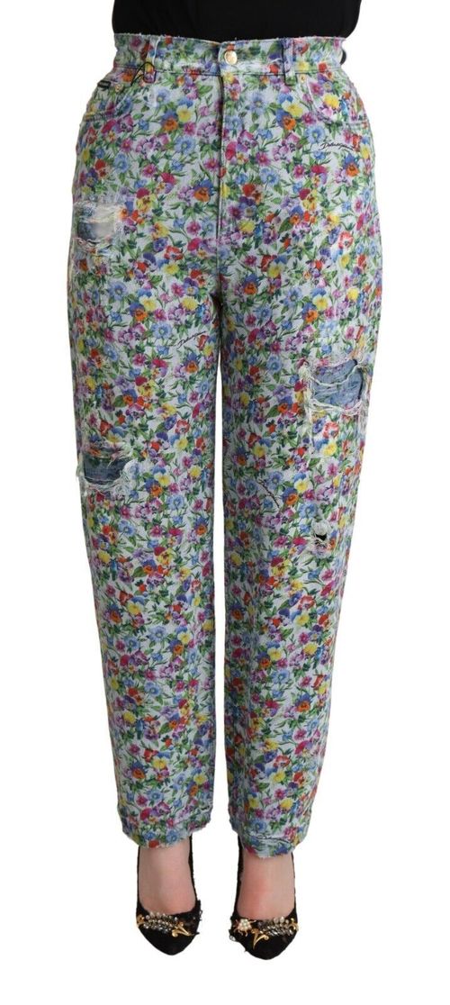 Floral Print Denim Jeans — Blue