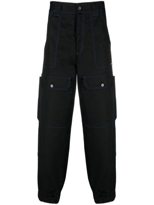 Contrasting-stitch logo-patch trousers - Black
