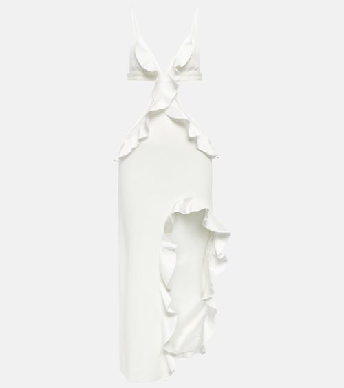 David Koma Ruffle-trimmed asymmetrical cutout midi dress