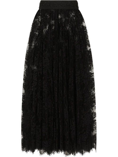 Sheer lace midi skirt - Black