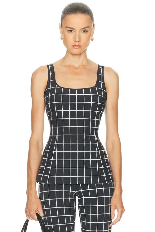 High Sport Two Tone Windowpane Inna Top in Charcoal Combo - Charcoal. M also in