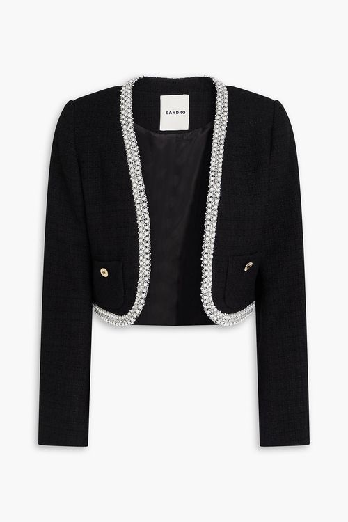 Cropped embellished cotton-blend tweed jacket - Black - FR 34