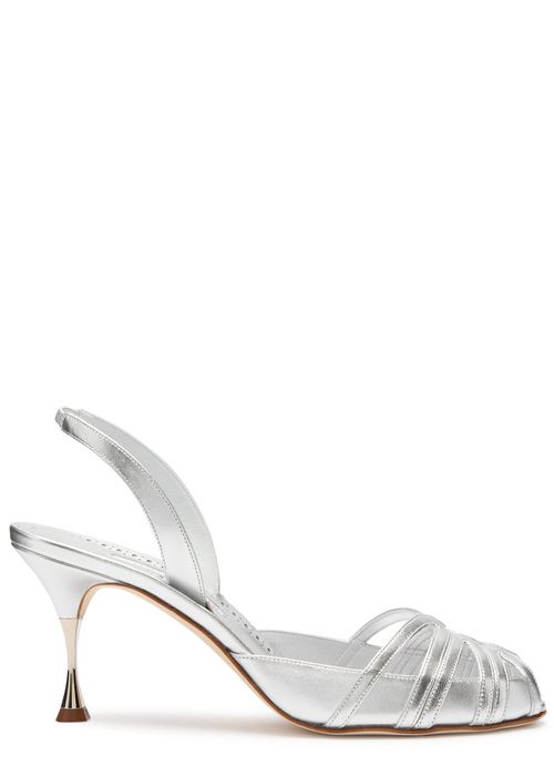Manolo Blahnik Makanaksli 70 Metallic Leather Slingback Pumps