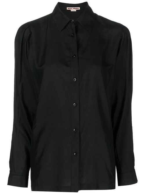 1970s gathered detailing button-up shirt - Black