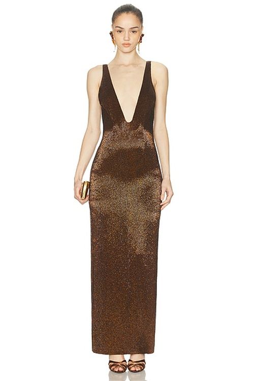 MAY MASHIAH Alaia Dress in Smoked Topaz - Metallic Copper. M also in