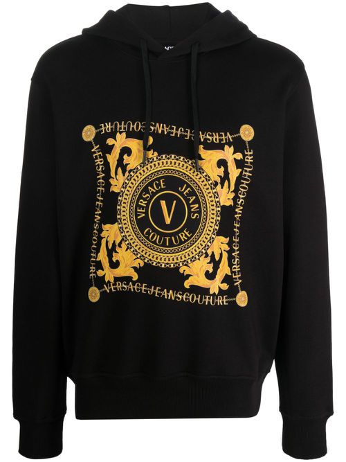 Logo-print cotton hoodie - Black