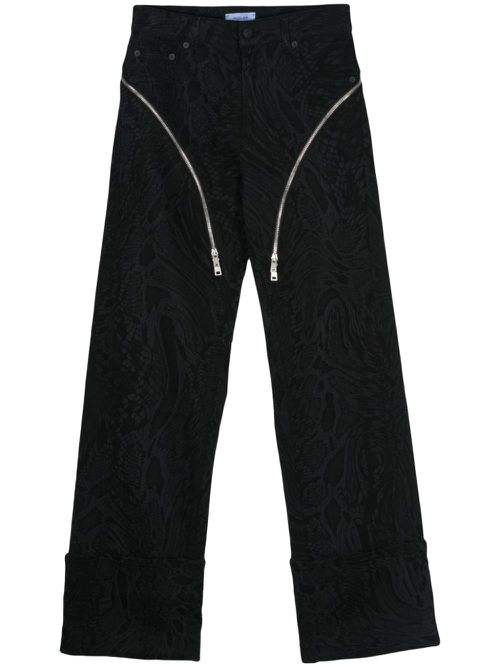Zip-embellished snake-print jeans - Black