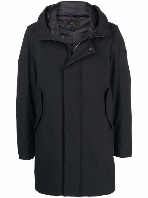 Logo patch hooded coat - Black