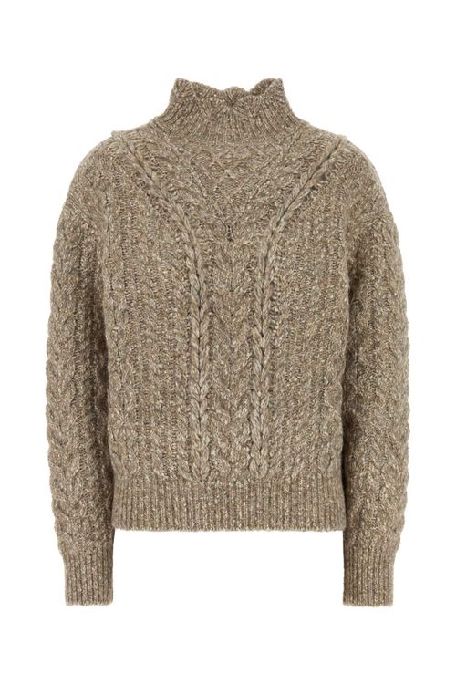 Cable-Knit Cotton Blend Sweater — Taupe
