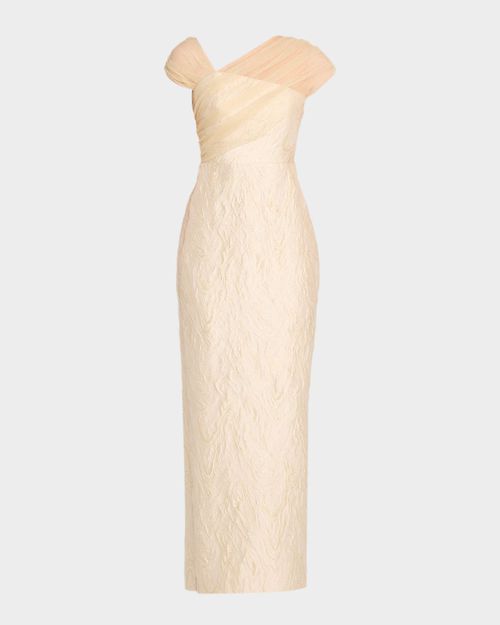 Zara One-Shoulder Metallic Jacquard Column Gown