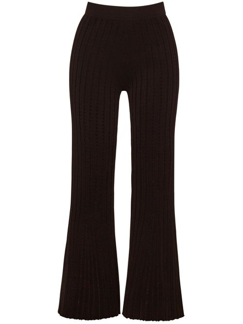 Pointelle knit cropped trousers - Black