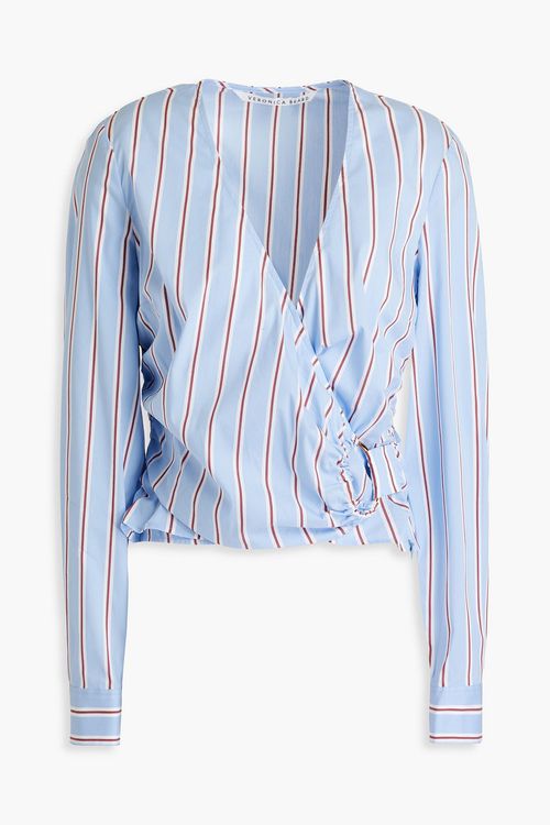 Ozzie wrap-effect striped cotton-blend poplin top