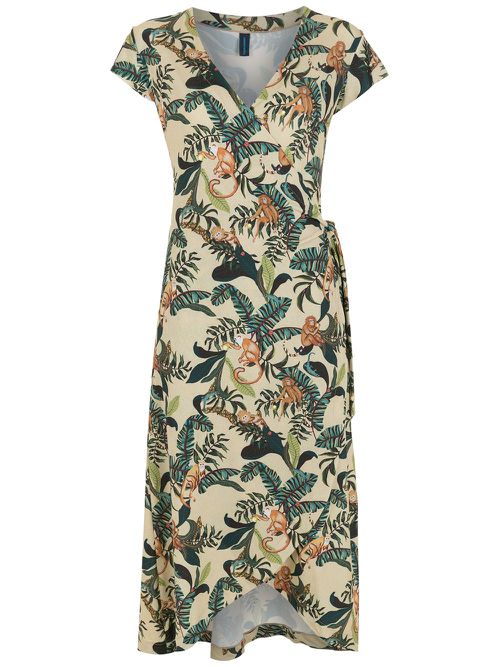 Falcão monkey-print wrap dress - Neutrals