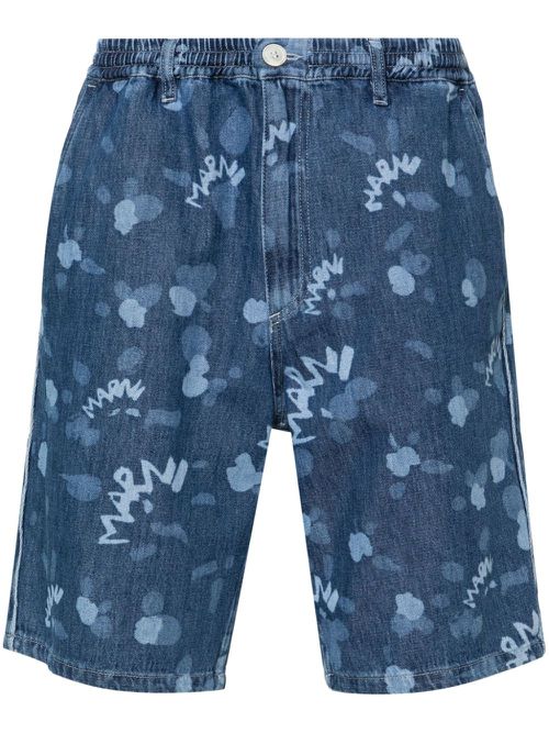 All-over logo-print denim shorts - Blue