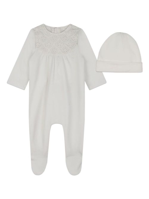 Embroidered-detail cotton pyjamas set - Neutrals
