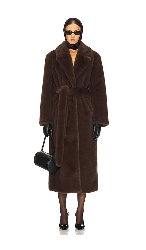 LAMARQUE Darelle Darelle Faux Fur Maxi Coat in Brown.  XS. Also in L