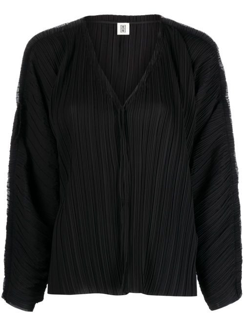 Plissé-effect V-neck sweatshirt - Black