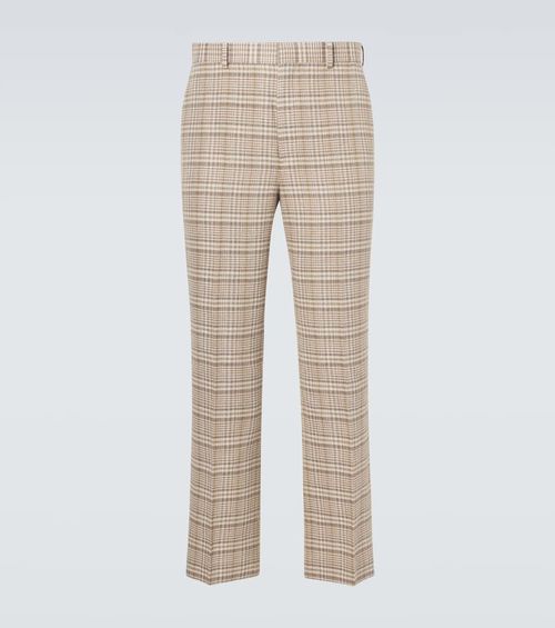 Checked silk and linen tweed straight pants