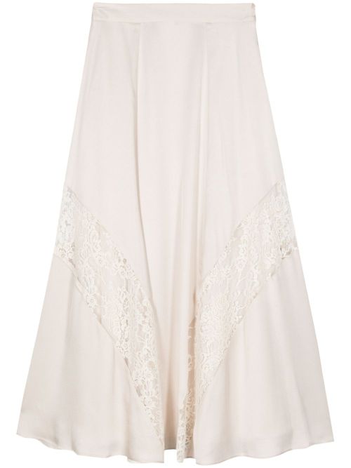Lace-detail satin midi skirt - Neutrals