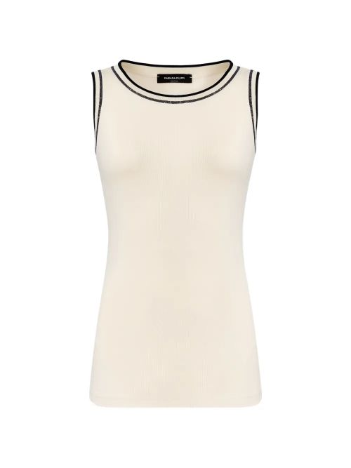 Contrast-Trim Knit Tank Top — Beige