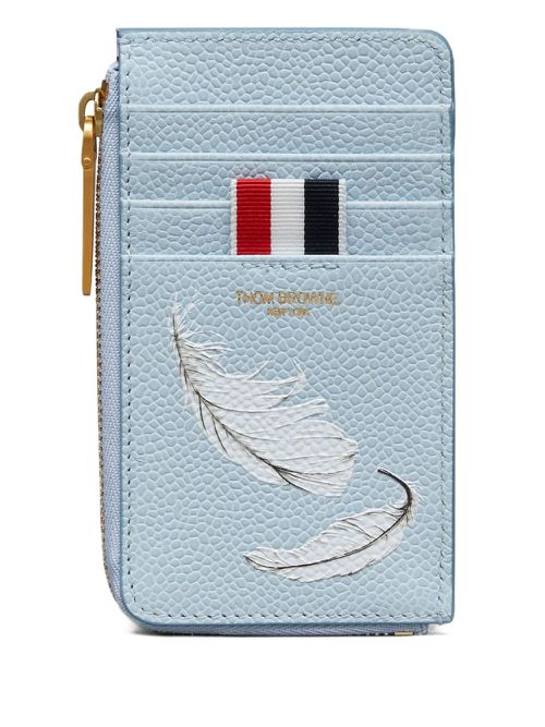 Feather-print card holder - Blue